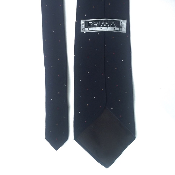 PRIMA ITALY Silk Tie Hand-sewn Navy with Multicolor Microdots - Picture 9 of 11